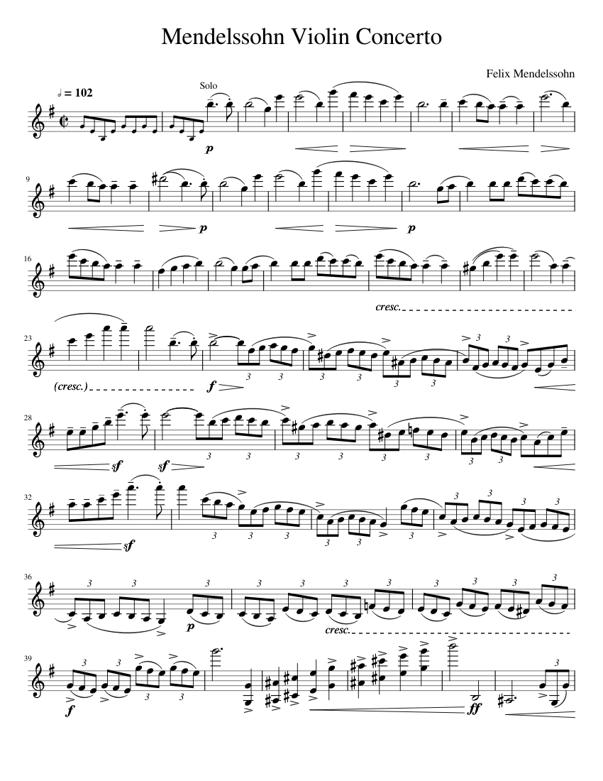 Mendelssohn Violin Concerto Sheet Music For Violin (Solo) | Musescore.com