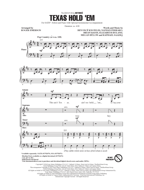 Texas Hold 'Em (arr. Roger Emerson) - Beyoncé (Choral, SATB)