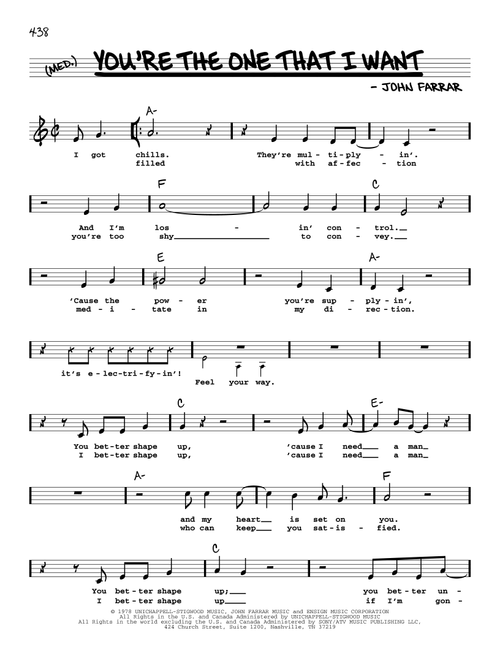 You're The One That I Want - Olivia Newton-John and John Travolta (Real Book - Melody-Chords-Lyrics)