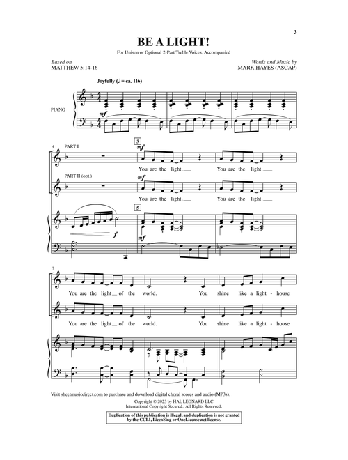 Be A Light! - Mark Hayes, Matthew 5:14-16 (Choral, 2-Part)