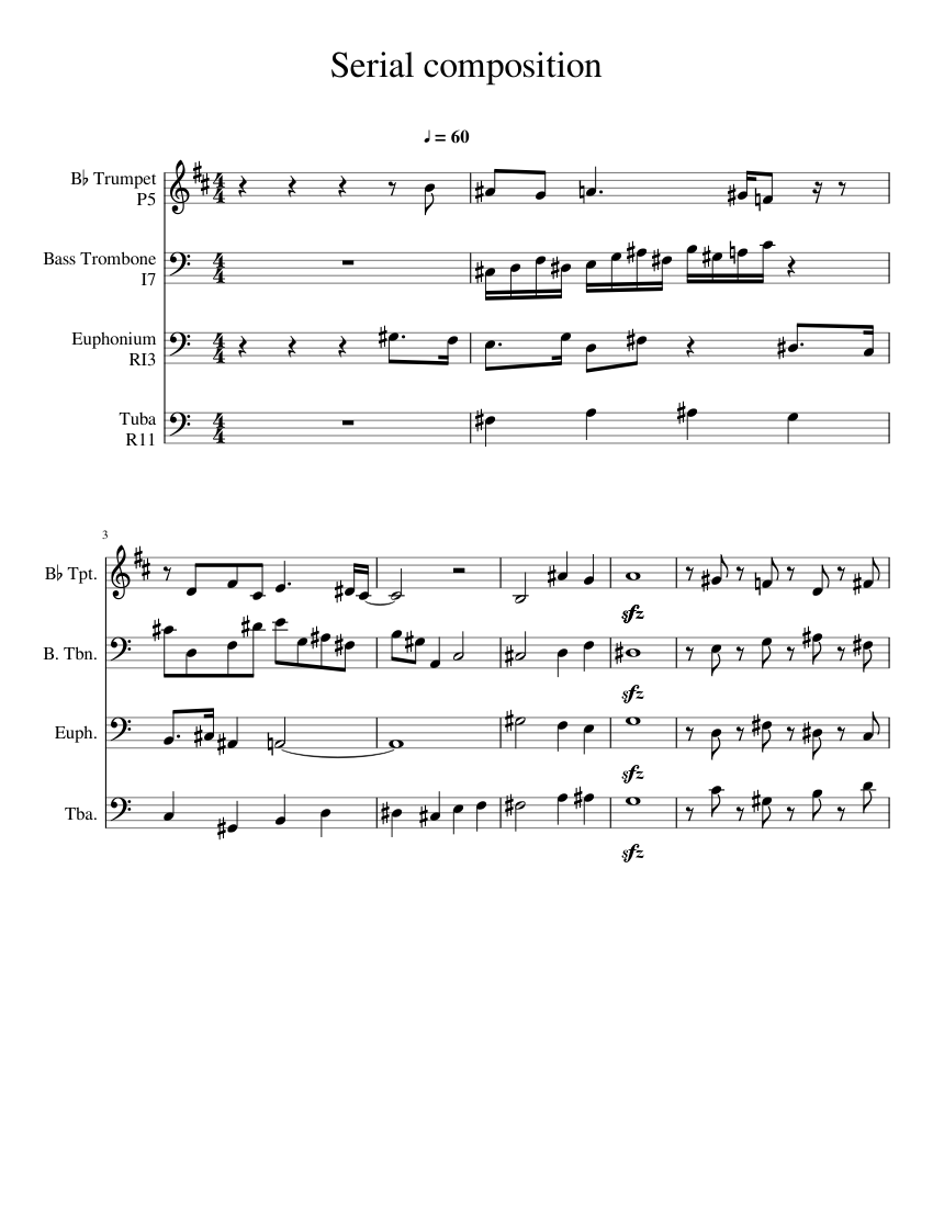 Serial composition Sheet music for Euphonium, Tuba, Trombone bass ...