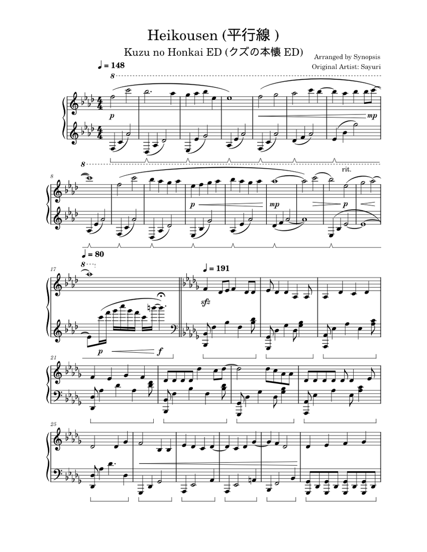 Heikousen – Sayuri Heikousen [平行線 ] - Sayuri Sheet Music for