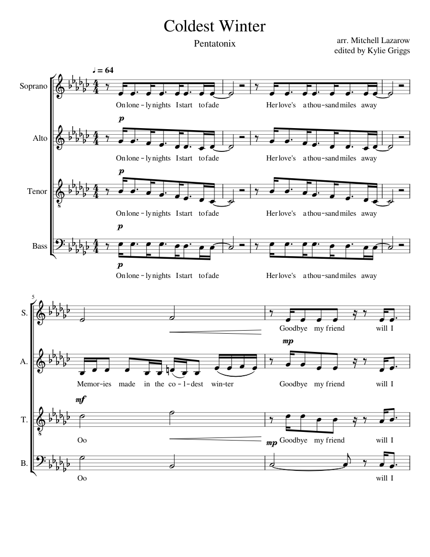 Coldest_Winter Pentatonix Sheet music for Soprano, Alto, Tenor, Bass