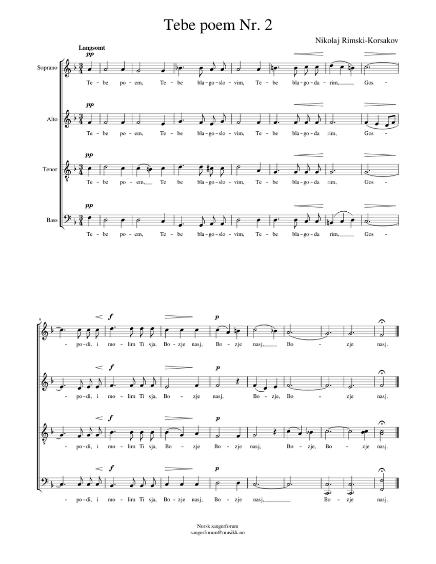 Tebe poem 2 Nikolay RimskyKorsakov Sheet music for Soprano, Alto