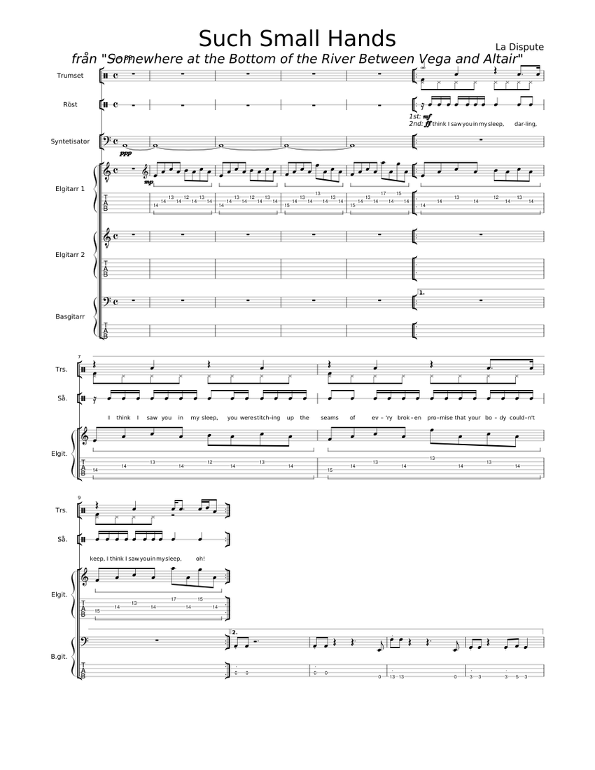 "Such Small Hands" by La Dispute Sheet music for Guitar, Bass guitar