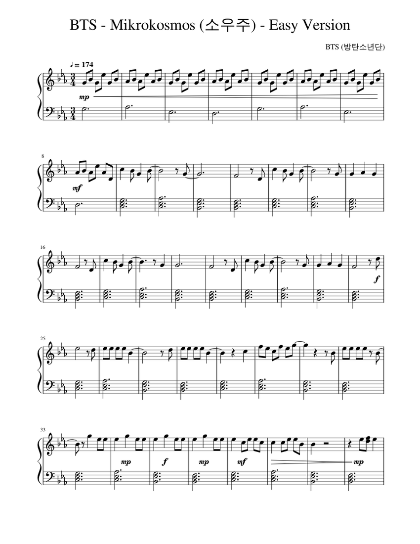 tema Vulgaridad Todavía BTS Mikrokosmos - Easy Version Sheet music for Piano (Solo) | Musescore.com