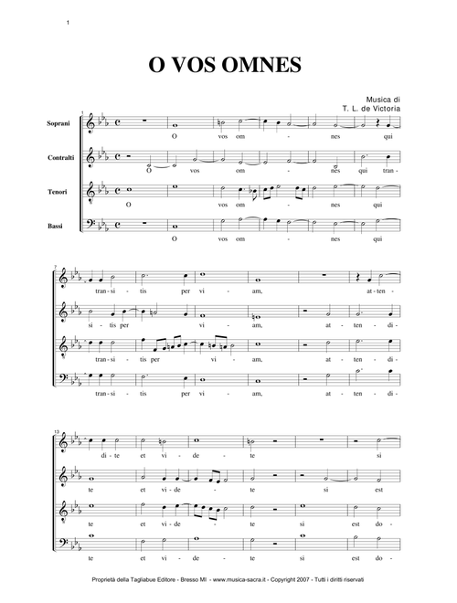 O VOS OMNES - T.L. De Victoria - For SATB Choir (Arr. Renato Tagliabue) (Choral, SATB)