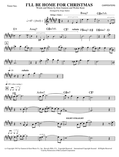 I'll Be Home For Christmas (Arr. Jorge Juárez) - Rascal Flatts (Tenor Sax Solo)