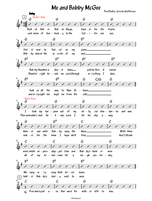 Me and Bobby McGee (Lead sheet with lyrics )