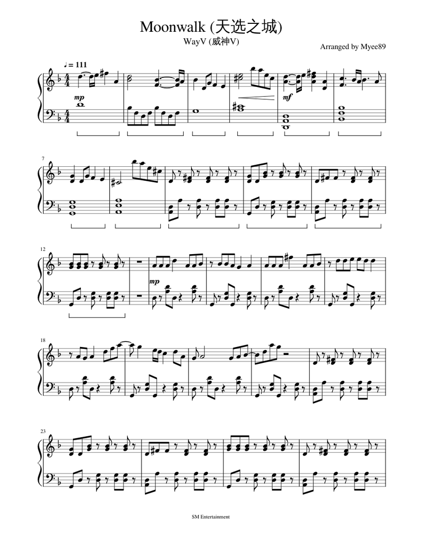 WayV (威神V) - Moonwalk (天选之城) Sheet Music for Piano