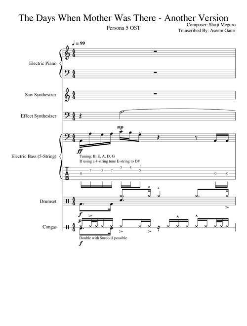 The Days When Mother Was There - another version -- FULL SCORE AND TABS -- Persona 5 OST