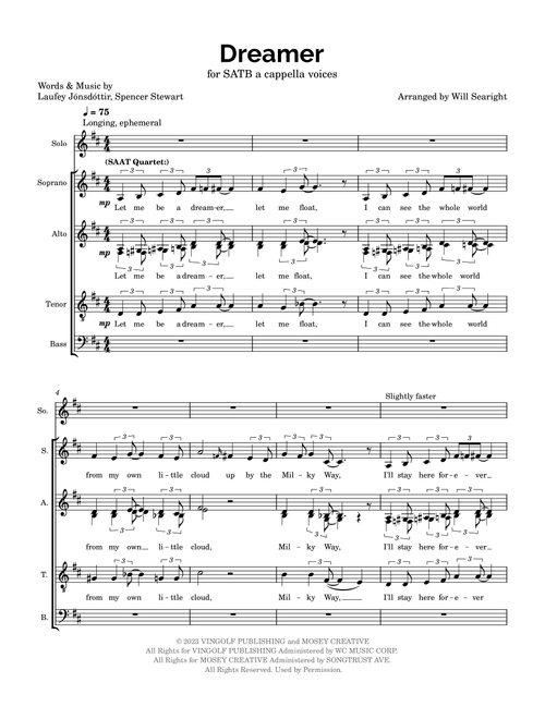 Dreamer (Arr. Will Searight) - Laufey (Choral, SATB)