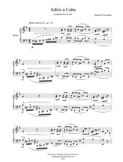Farewell to Cuba (Adiós a Cuba) (in Em) (Arr. Passoni Music) - Ignacio Cervantes (Piano Solo)