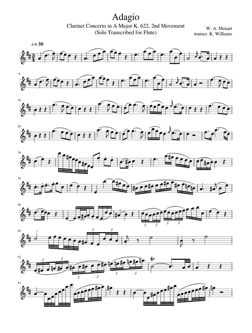 Mozart Clarinet Concerto in A KV. 622 Adagio - Clarinet Solo Transcribed for Flute