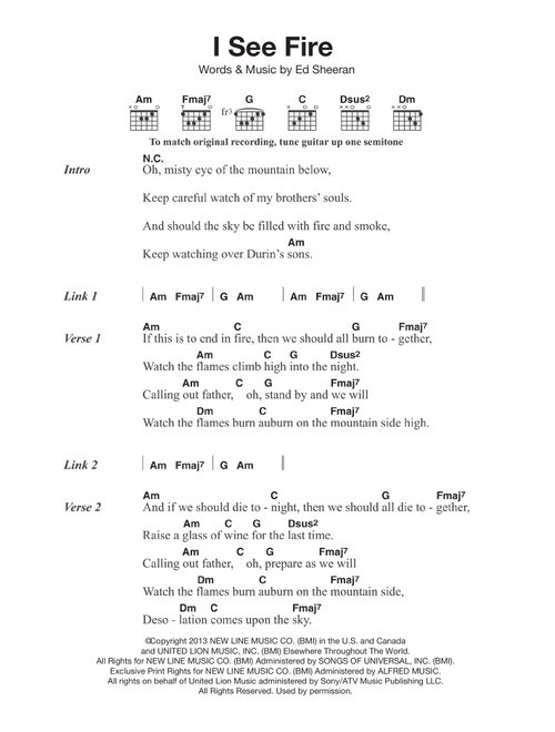 I See Fire (from The Hobbit) - Ed Sheeran (Guitar Chords-Lyrics)