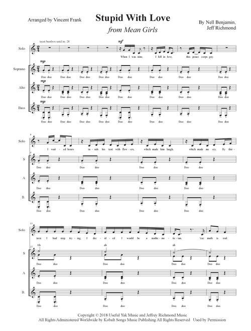 Stupid With Love (Arr. Vincent Frank) - Erika Henningsen & Original Broadway Cast Of (Choral, SAA)