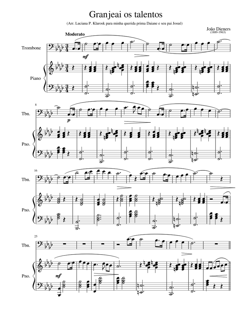 Granjeai os Talentos – Joao Dieners Granjeai, para Trombone e Piano ...