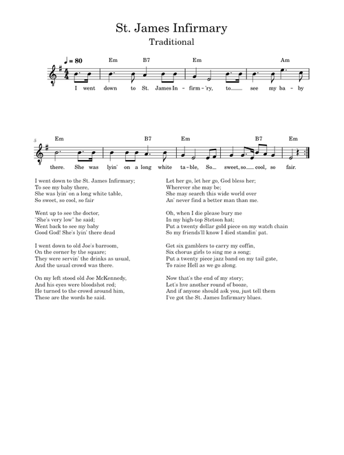 St. James Infirmary - Lead Sheet w/lyrics