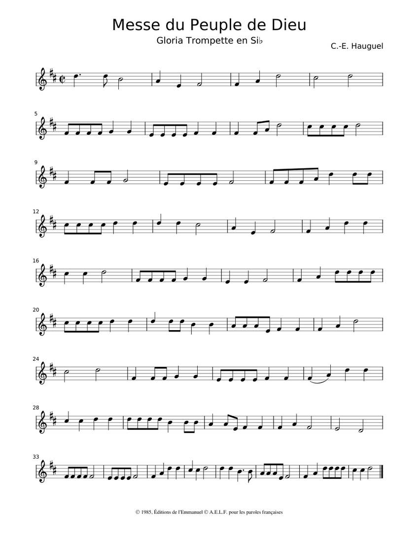 Messe du Peuple de Dieu gloria Communauté de l'Emmanuel Sheet music for Trumpet in bflat Messe du Peuple de Dieu gloria Communauté de l'Emmanuel Sheet music for Trumpet in bflat