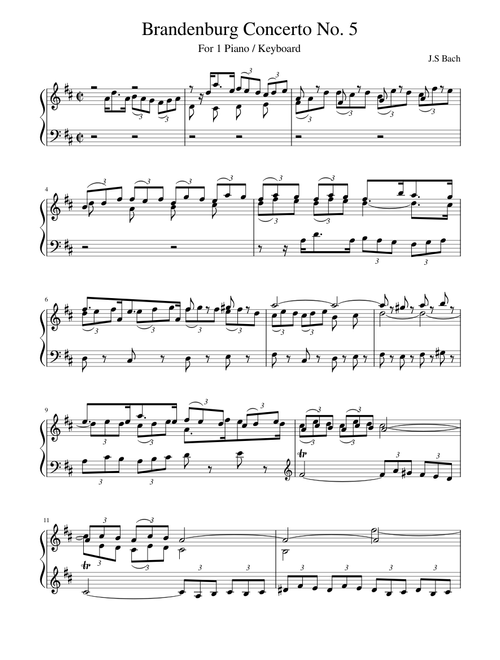 Brandenburg Concerto No.5 in D major, BWV 1050 – Johann Sebastian Bach (For solo Piano / Keyboard)