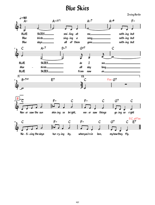 Blue Skies (Lead sheet with lyrics )