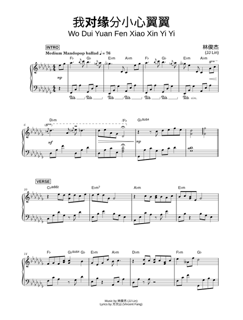 我对缘分小心翼翼 [Wo Dui Yuan Fen Xiao Xin Yi Yi] - 林俊杰 (JJ Lin) (Piano)