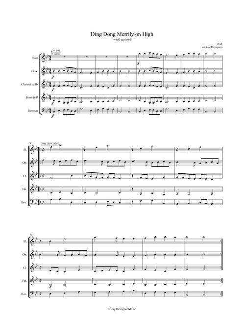 Ding Dong Merrily on High (Christmas Carol) - wind quintet (Arr. Ray Thompson) - Ibid (Woodwind Ensemble)