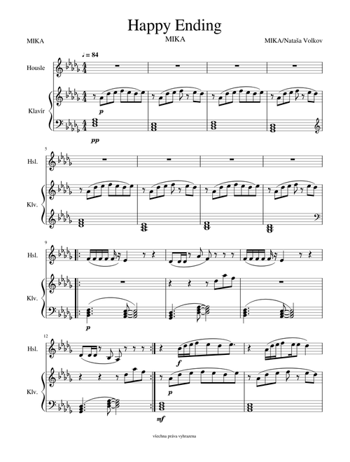 MIKA Happy Ending Violin/Piano
