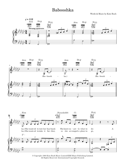 Babooshka - Kate Bush (Piano-Vocal-Guitar (Piano Accompaniment))