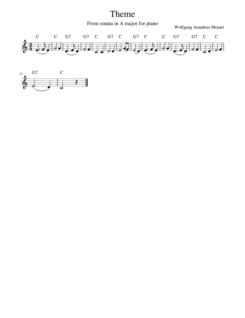 Wolfgang Amadeus Mozart - Theme Sheet Music with Chords for Piano (Solo ...