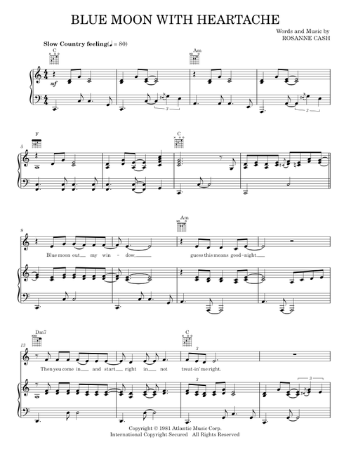 Blue moon with heartache - Rosanne Cash (Piano-Vocal-Guitar)