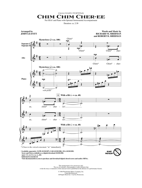 Chim Chim Cher-ee (from Mary Poppins) (arr. John Leavitt) - Sherman Brothers, Robert B Sherman, Richard M Sherman (Choral, SSA)
