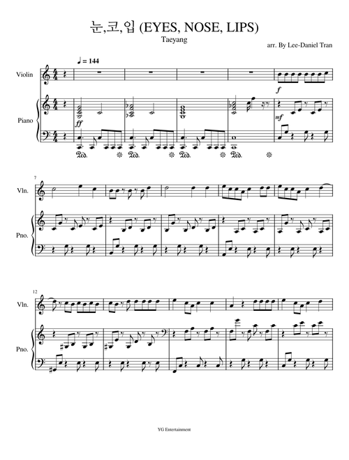 TAEYANG — 눈,코,입 (EYES, NOSE, LIPS) | For Violin & Piano
