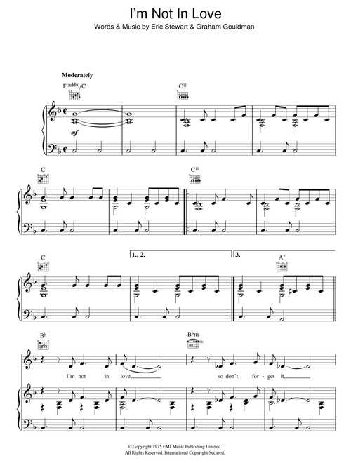 I'm Not In Love - 10Cc (Piano-Vocal-Guitar (Piano Accompaniment))