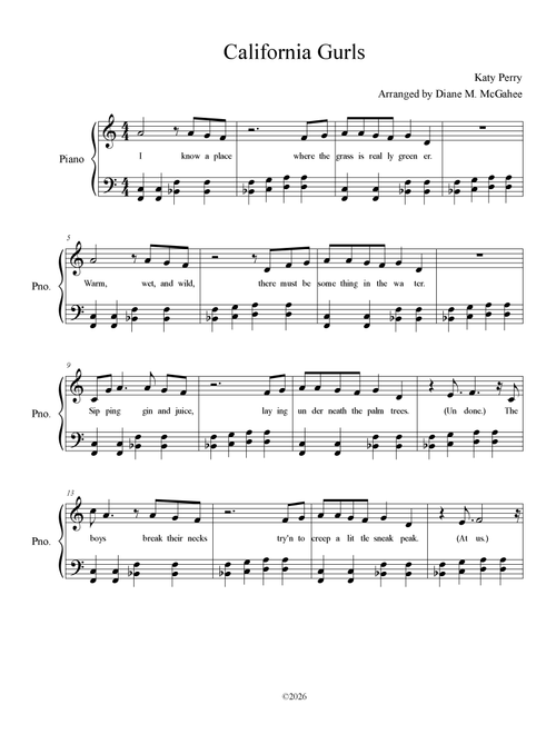 California Gurls (Arr. Arranged by Diane M. McGahee) - Katy Perry Featuring Snoop Dogg (Piano Vocal)