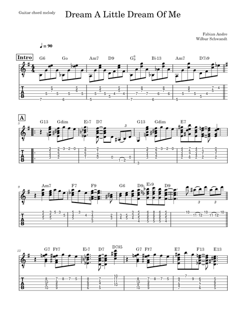 Dream A Little Dream Of Me (guitar chord melody)