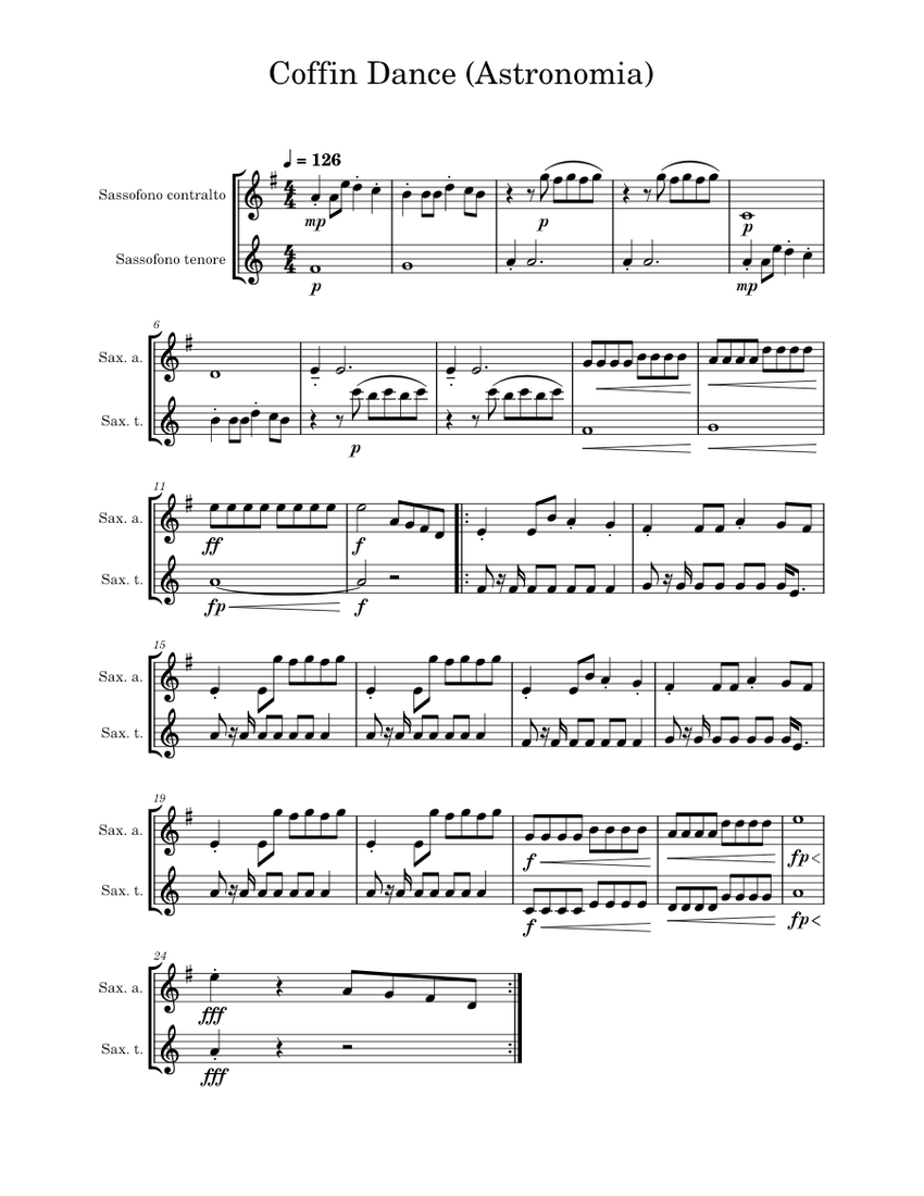 Coffin Dance (Astronomia) Sheet music for Saxophone alto, Saxophone