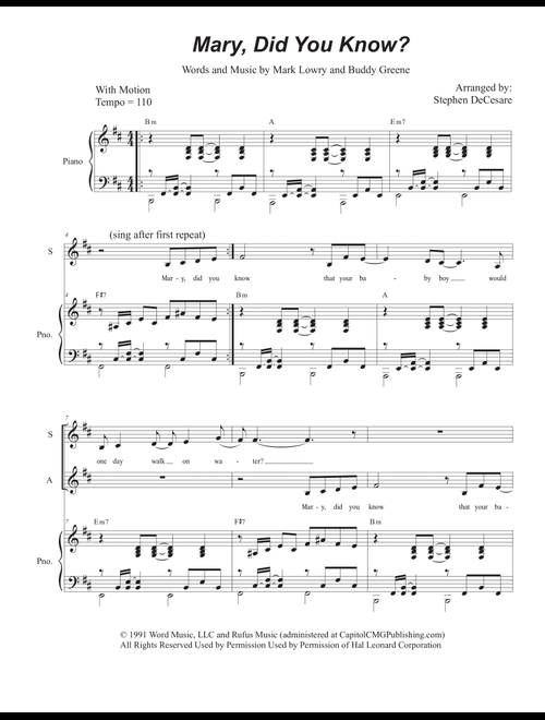 Mary, Did You Know? (Arr. Stephen DeCesare) - Kathy Mattea (Voice Duet and Piano)