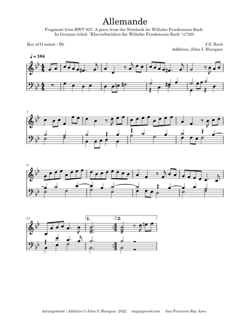 Allemande in G minor, BWV 837 – Johann Sebastian Bach Fragment - Allemande from BWV 837 (Gm) 03b PS