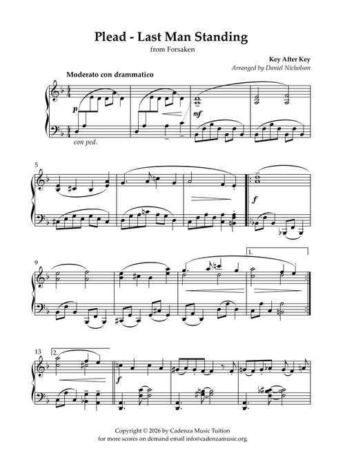 Plead - Last Man Standing (Arr. Daniel Nicholson) - Key After Key (Piano Solo)