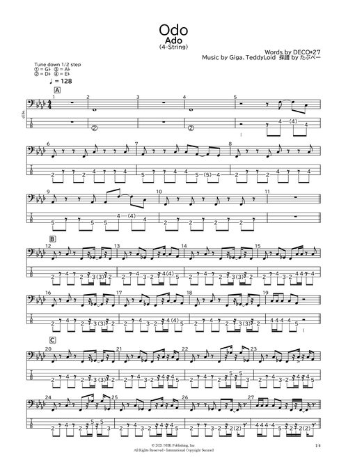 Odo (Arr. bassscore.masspro) - Ado (Bass Tab)