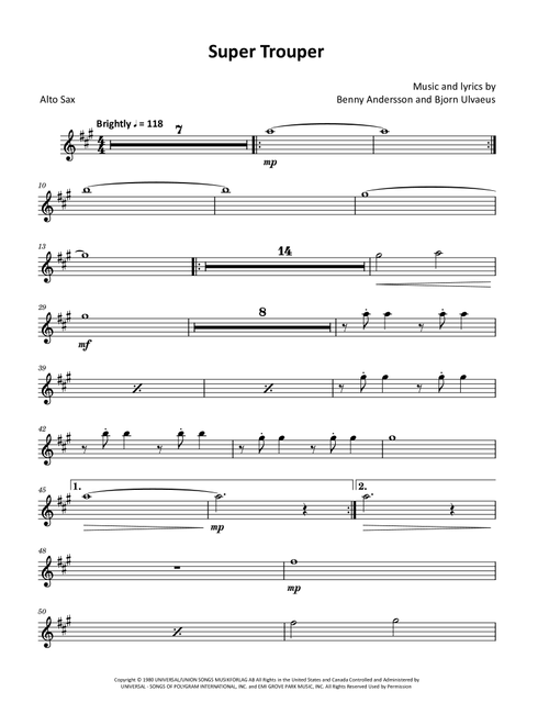 Super Trouper (Arr. David Lartey) - ABBA (Alto Sax Solo)