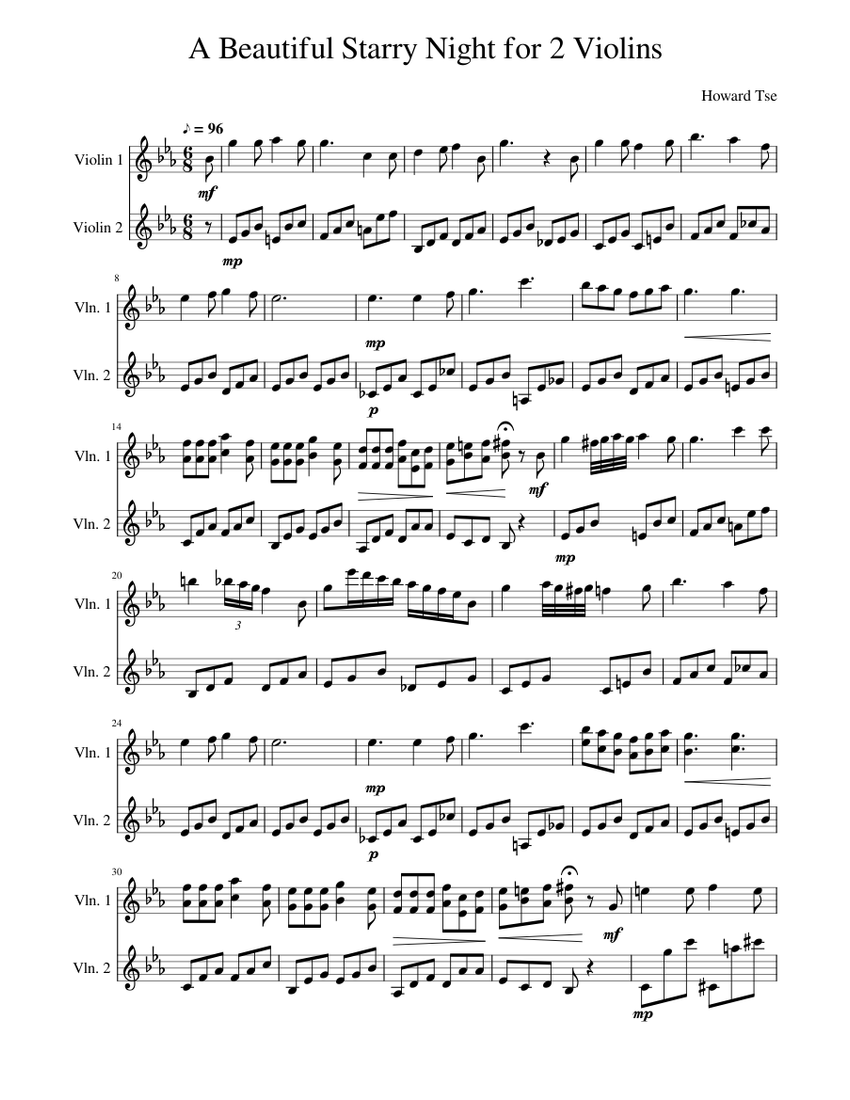 A Beautiful Starry Night for 2 Violins Sheet music for Violin (String