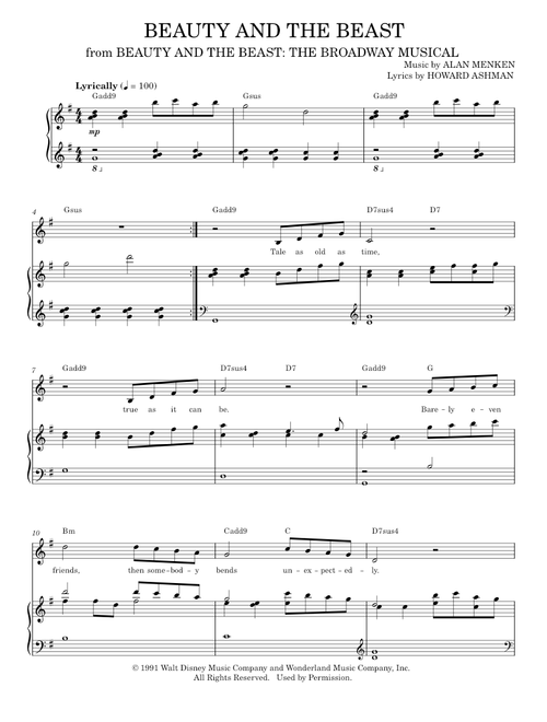 Beauty And The Beast - Celine Dion & Peabo Bryson (Piano Vocal)