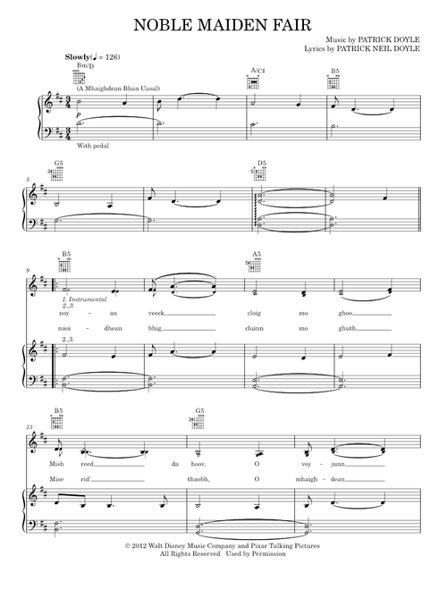 Noble Maiden Fair (A Mhaighdean Bhan Uasal) - Brave Movie, Patrick Doyle (Piano-Vocal-Guitar)
