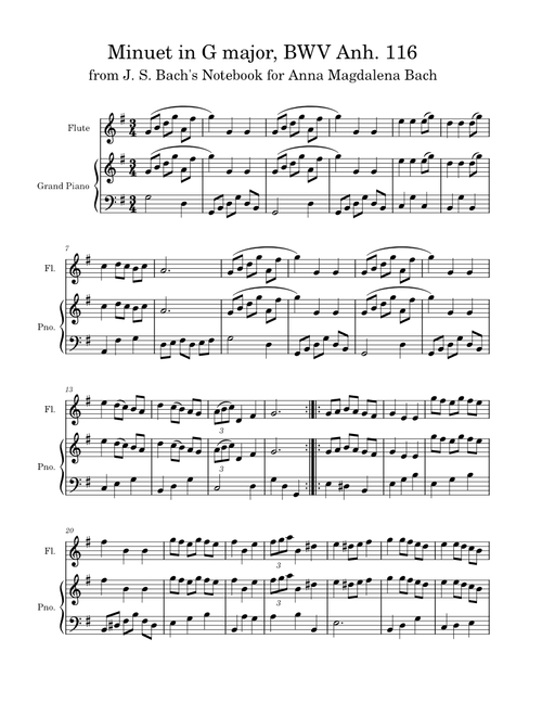 Minuet in G major, BWV Anh. 116 – Johann Sebastian Bach (flute & piano)