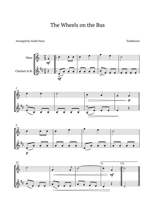 The Wheels on the Bus (Arr. André Nusa) - Traditional (Instrumental Duet)