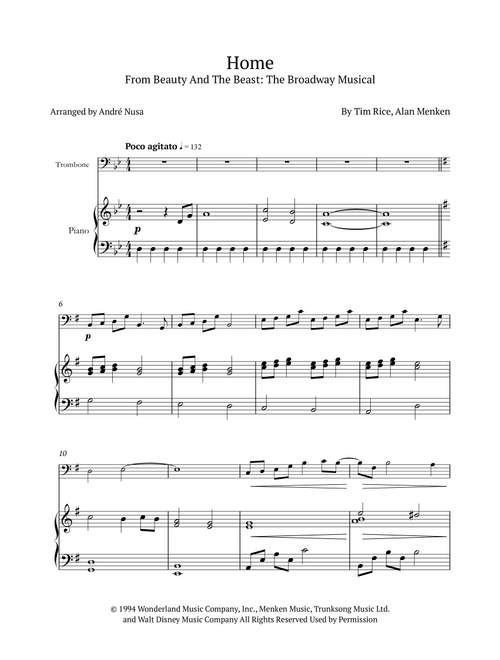 Home (Arr. André Nusa) - Tim Rice, Alan Menken (Trombone and Piano)