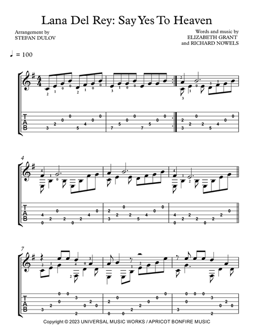 Say Yes To Heaven (Arr. Stefan Dulov) - Lana Del Rey (Guitar Tab)