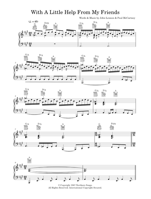With A Little Help From My Friends - Joe Cocker (Piano-Vocal-Guitar (Piano Accompaniment))